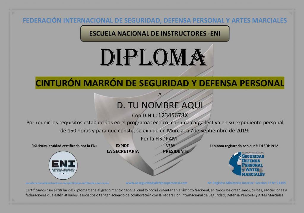 diploma federativo cinturon MARRON DE MUESTRA