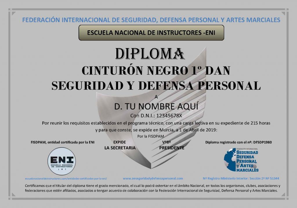 diploma federativo cinturon NEGRO DE MUESTRA
